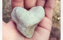 Hand holding a heart shaped rock