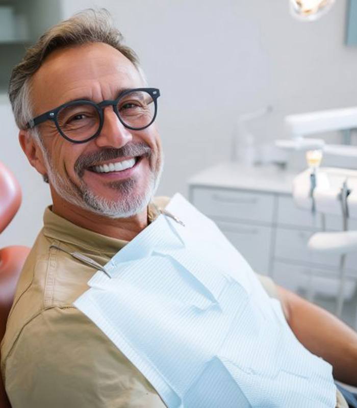 Happy middle-aged man in dental treatment chair