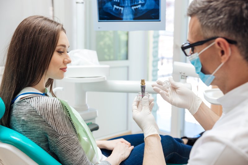 Patient at her dental implant consultation